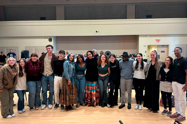 Vocal students with Balla Kouyate, Pura Fe, and Rhiannon Giddens of Silkroad Ensemble: